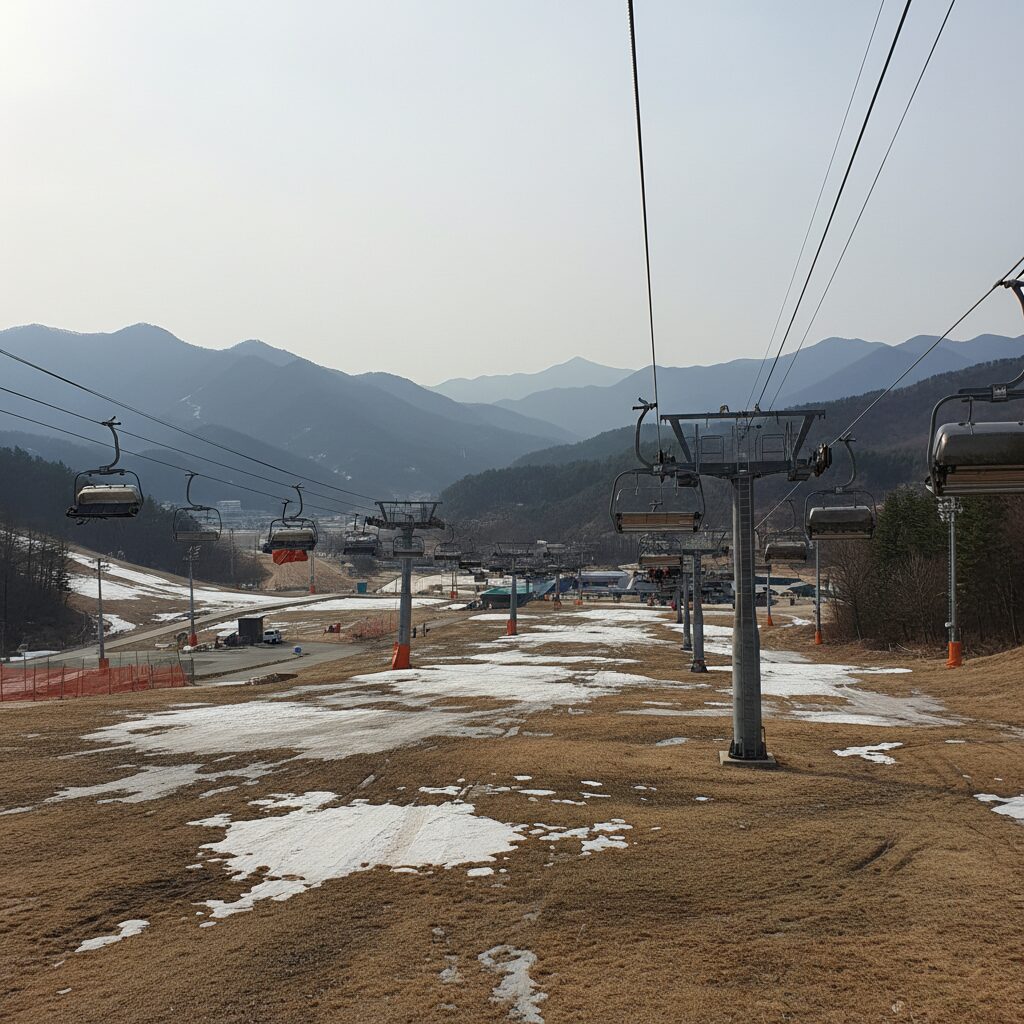 비발디파크 폐장 시즌 한적한 슬로프와 리프트 풍경