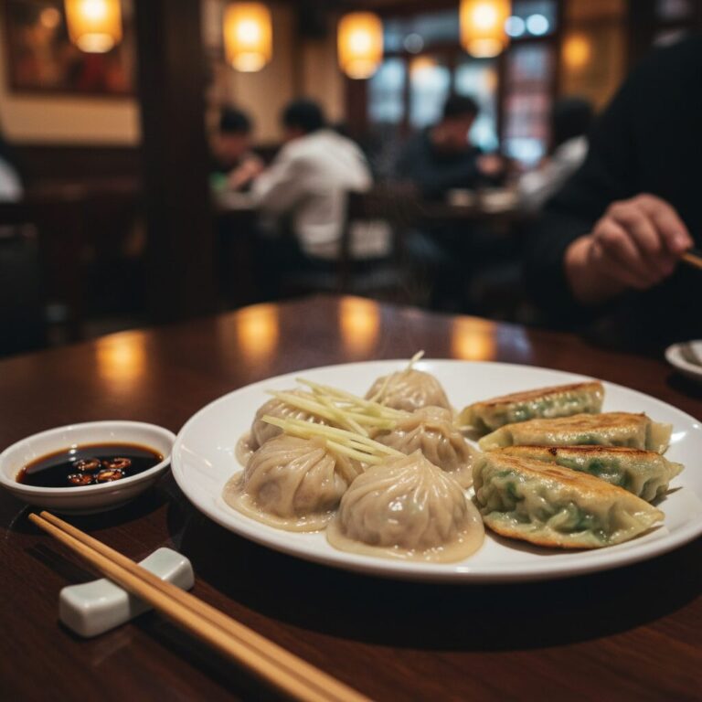 야상해의 소룡포와 부추만두가 담긴 접시