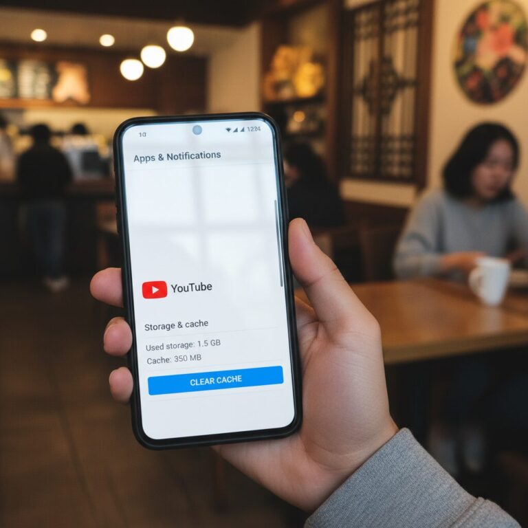 스마트폰 설정 화면에서 유튜브 앱 저장 공간 정보를 보여주는 스크린샷
