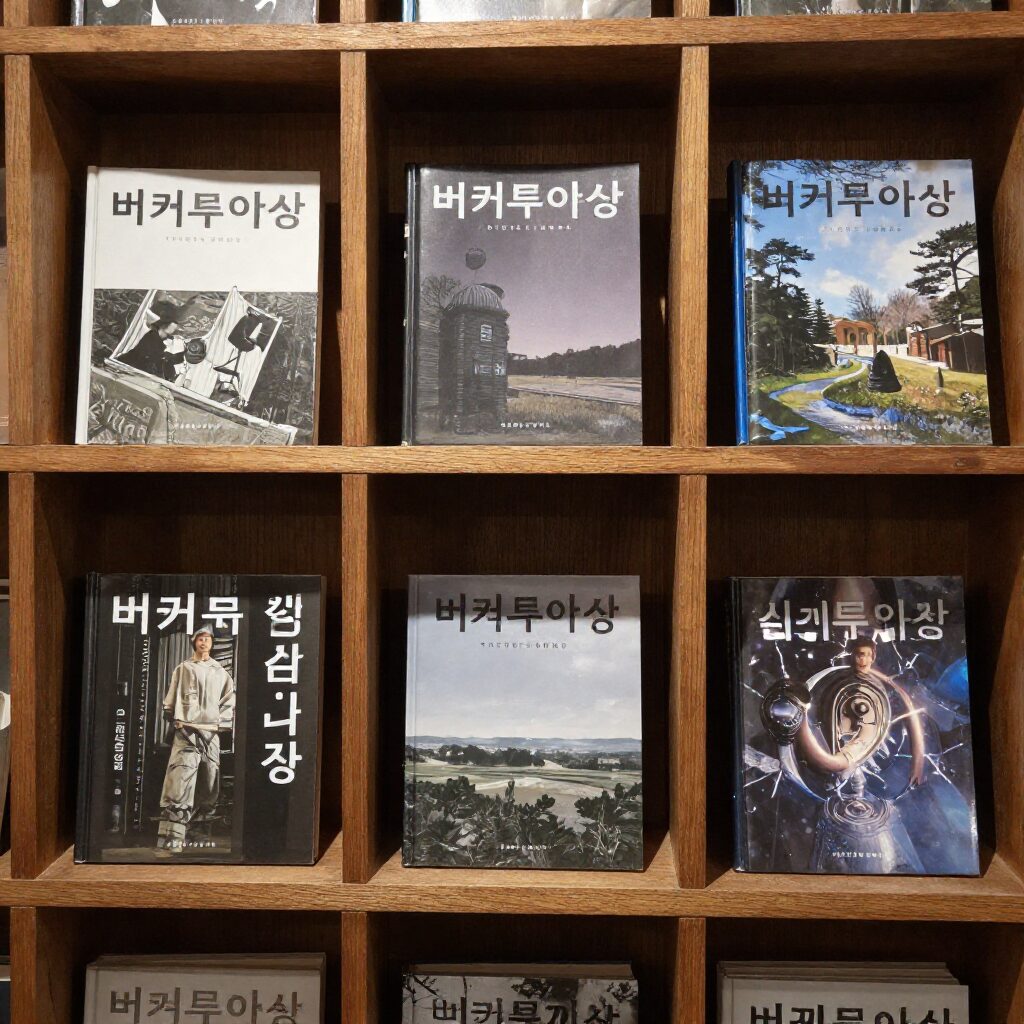 버커루야상 수상작 단행본들이 꽂힌 책장