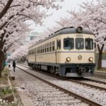 진해벚꽃개화시기 2026년 개화 예상과 명소 정보 진해 경화역 공원 벚꽃이 핀 철길과 레트로한 기차 전시 모습