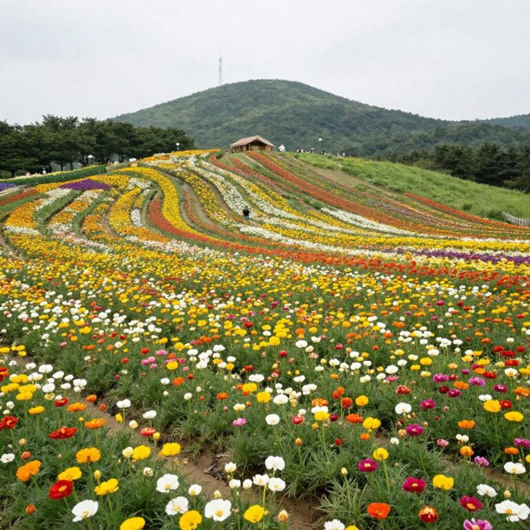 구례 지리산치즈랜드 넓은 수선화 밭과 언덕 풍경
