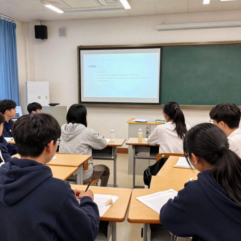 8교시 시간에 진행되는 학생 중심의 그룹 프로젝트 수업 장면