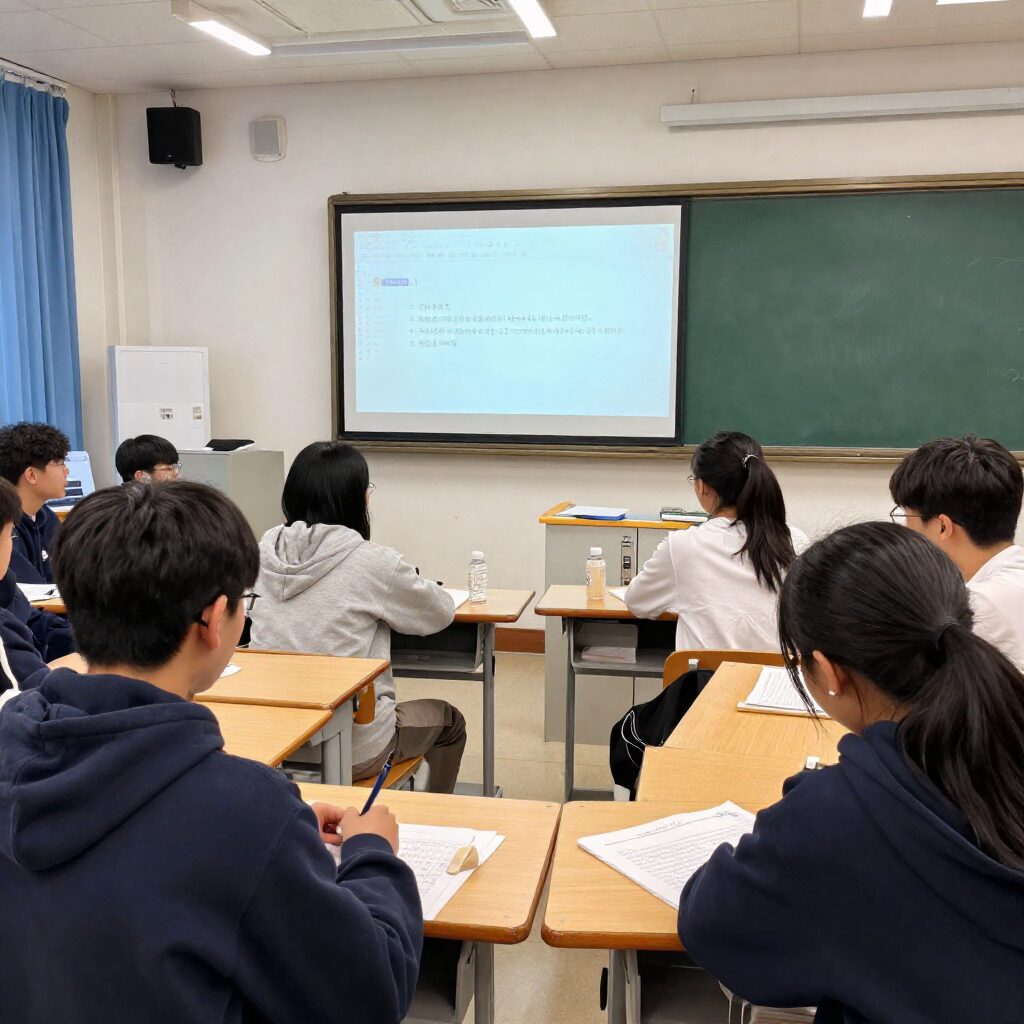 8교시 시간에 진행되는 학생 중심의 그룹 프로젝트 수업 장면