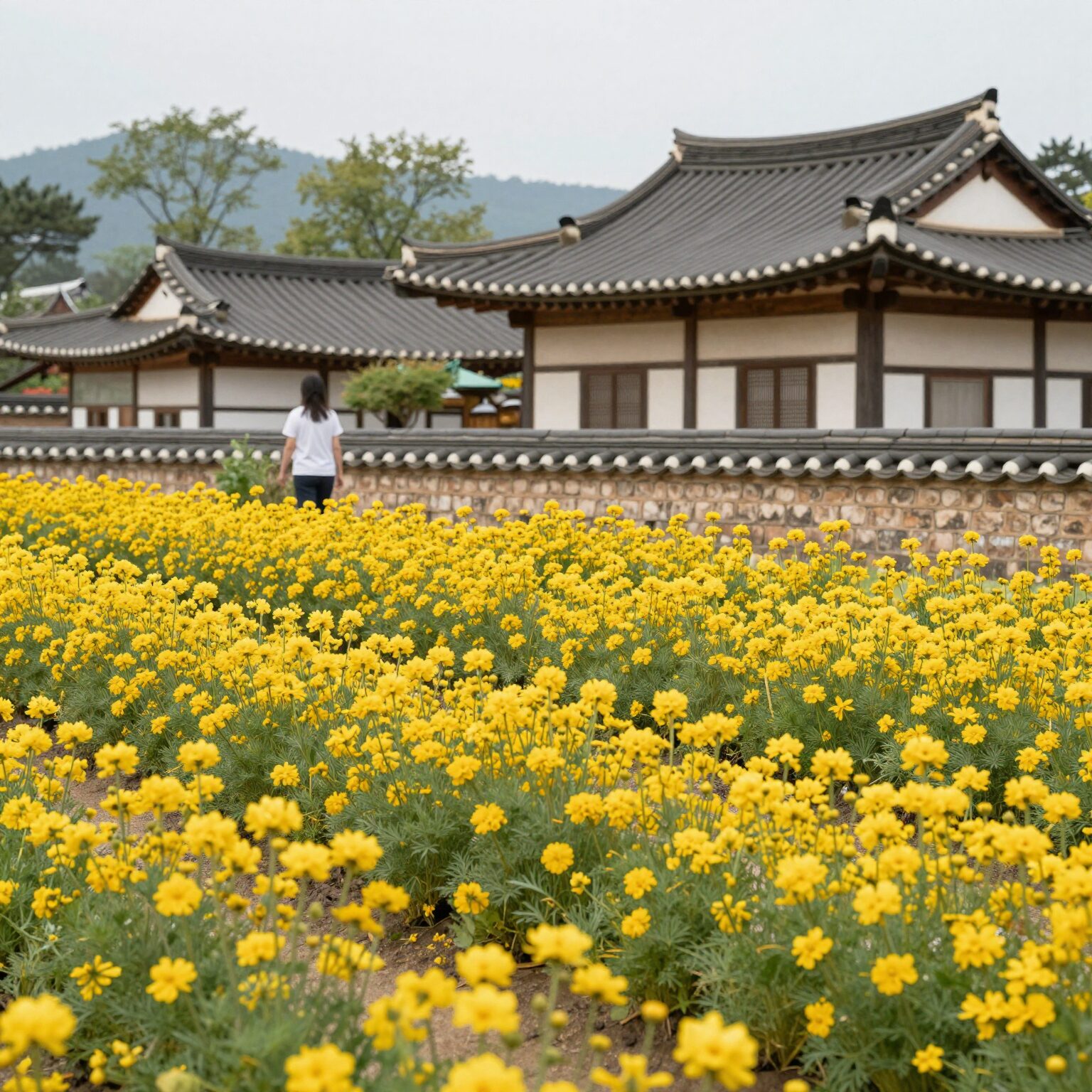서산 유기방가옥 전통 한옥과 노란 수선화밭이 어우러진 봄 풍경