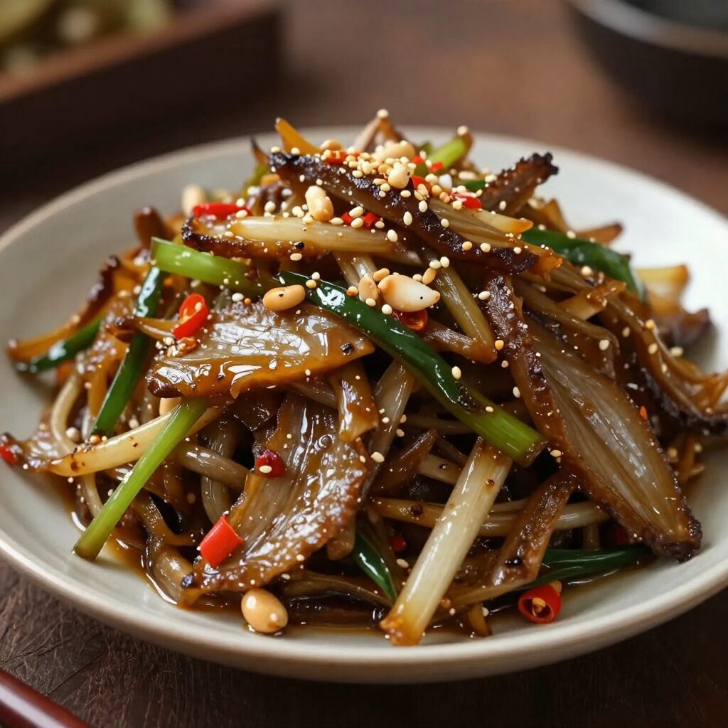 씀바귀 무침이 접시에 담겨 있는 모습