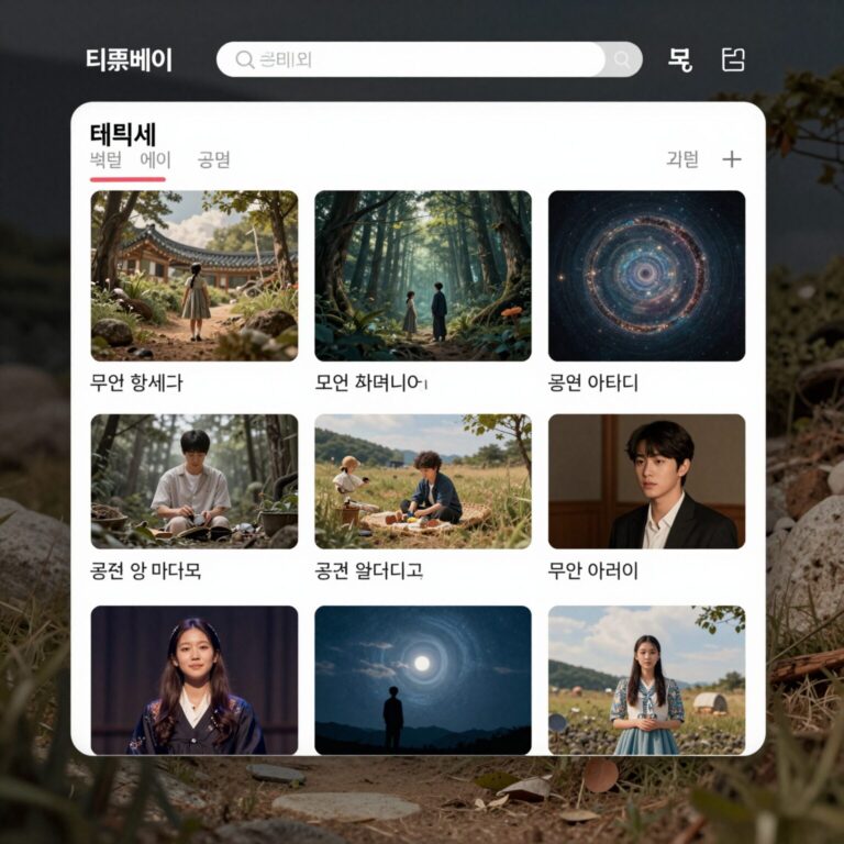 티켓베이 웹사이트 메인 화면과 공연 목록 예시