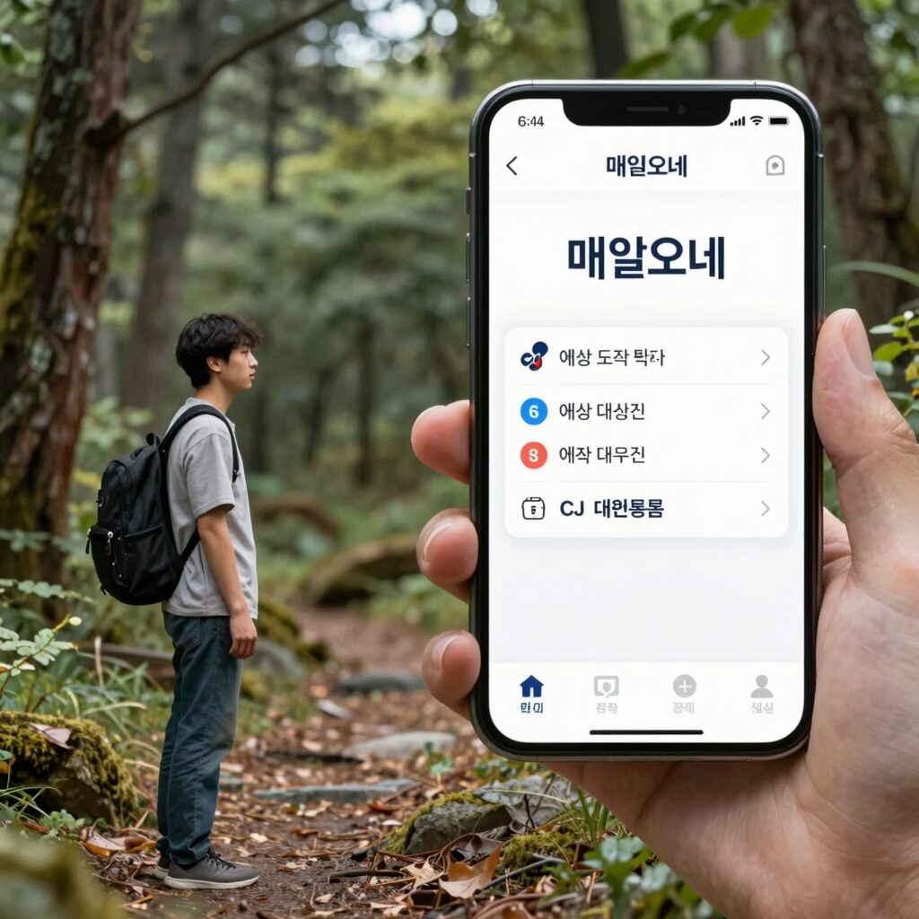 CJ대한통운 매일오네 앱 인터페이스로 실시간 배송 조회와 예상 도착 시간을 확인하는 화면