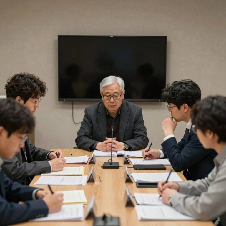 동네 주민들이 모여 열띤 토론을 하고 있는 지역 자치회 회의 장면