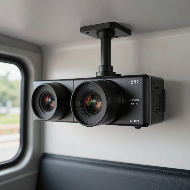 에버랜드 셔틀버스 내부에 설치된 비전케이 8채널 DVR과 카메라 모습