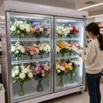 꽃 냉장고와 다양한 생화가 진열된 강동구청꽃집 꼬띠아모 내부 모습