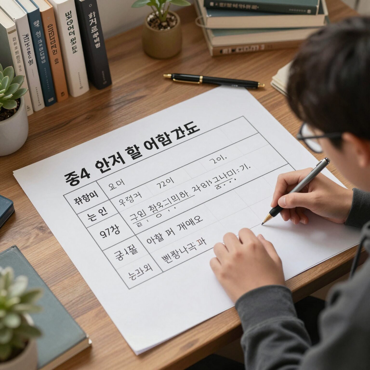 중2 역사 개념 이해를 위한 학습 계획표와 교재가 놓인 책상