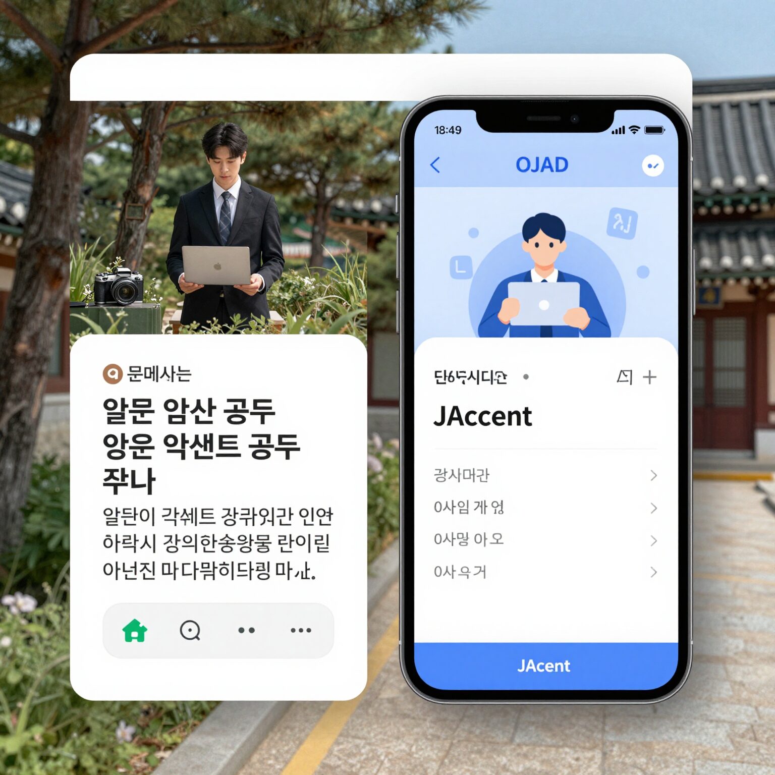 일본어 악센트 공부를 위한 OJAD 사이트와 JAccent 앱 화면 예시