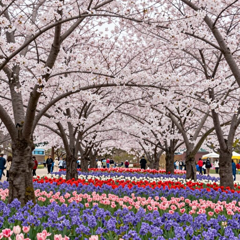 2026년 4월 전주 완산공원 꽃동산의 만개한 겹벚꽃과 철쭉 풍경