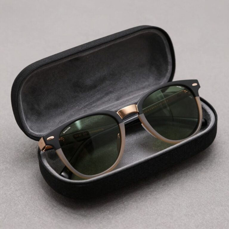 몽벨 접이식선글라스를 접어서 케이스에 넣은 모습, 초경량 23g 휴대성 강조