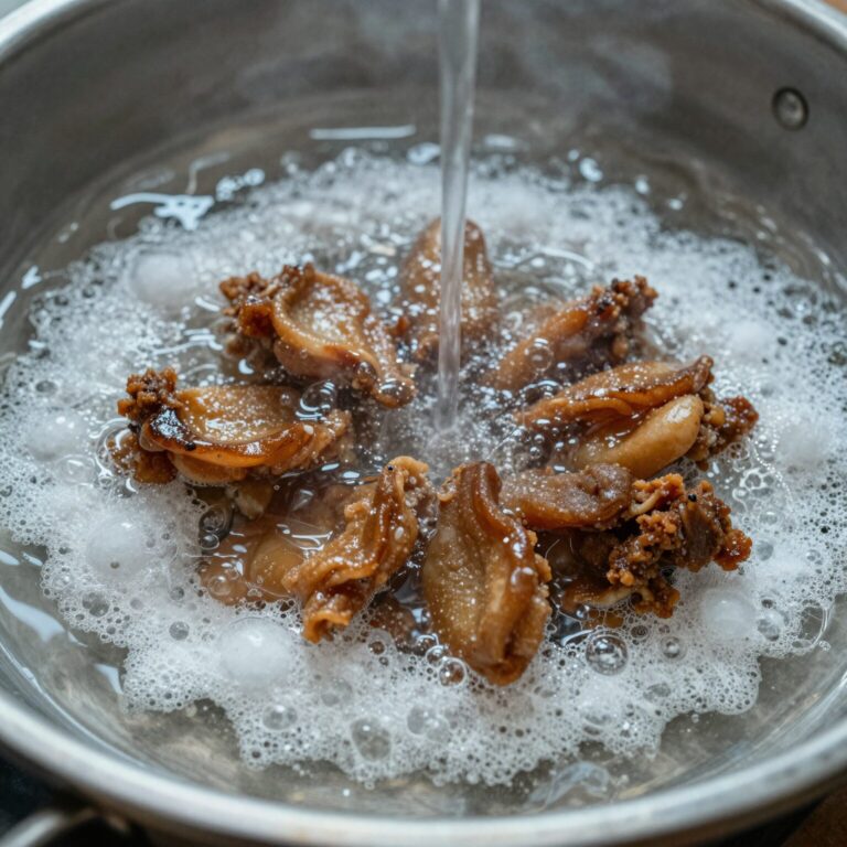 끓는 물에 소금을 넣고 오가피순을 살짝 데치는 과정