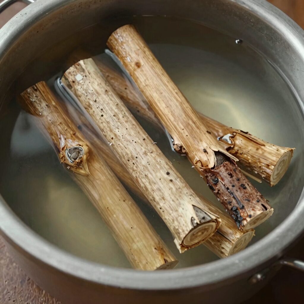 데쳐서 물기를 뺀 엄나무순이 그릇에 담겨 있는 모습