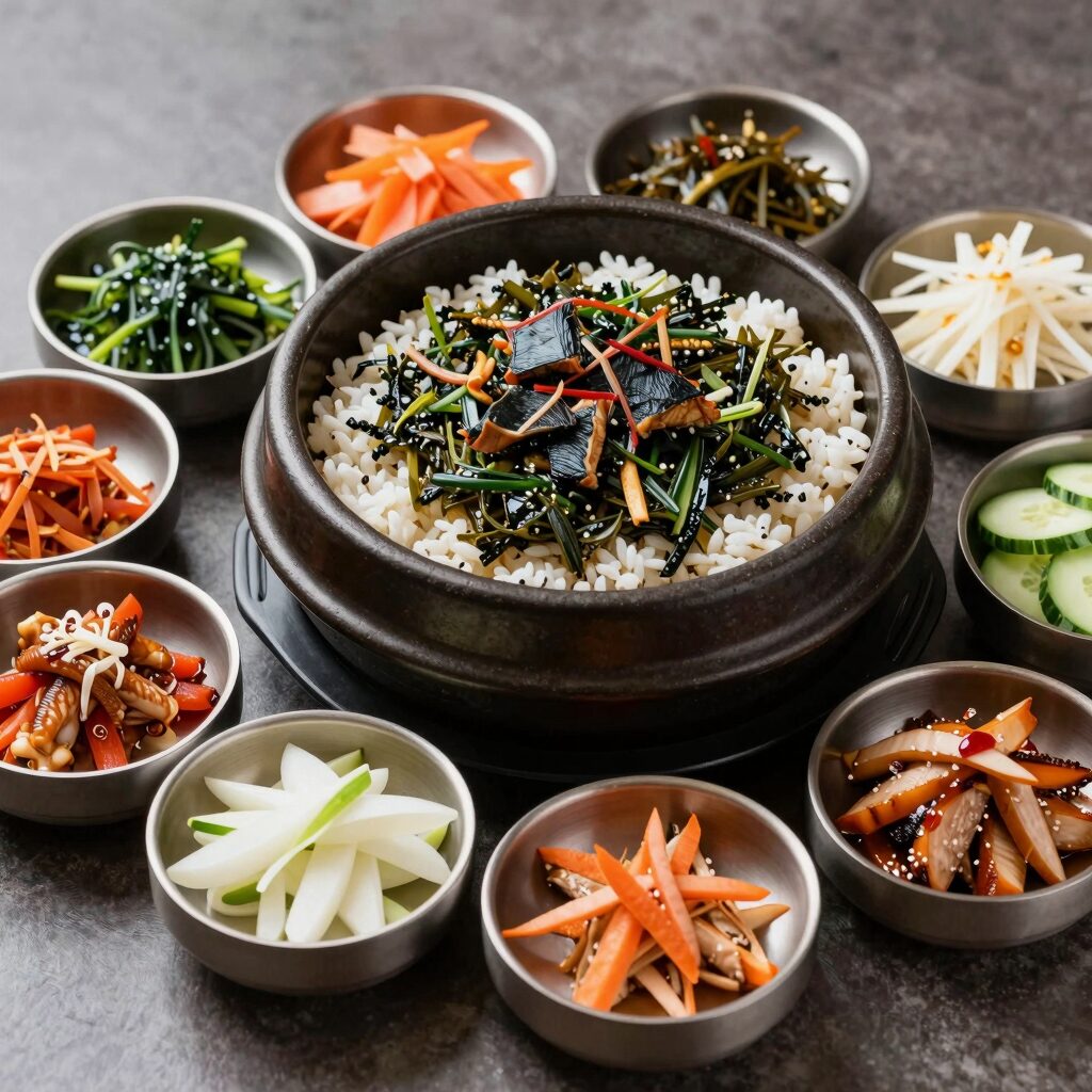 광양 세풍식당 정어리쌈밥 뚝배기와 다양한 반찬 상차림