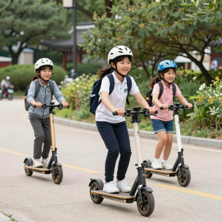 삼천리자전거 킥보드 스카바500를 여의도공원에서 아이들이 타는 모습