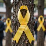 노란 리본의 의미 세월호부터 반려견 옐로독까지 세월호 참사 추모를 상징하는 노란 리본이 나무에 매달려 있는 모습