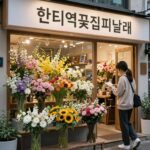 한티역꽃집 꽃피날레 매장 전경과 꽃다발 진열 모습