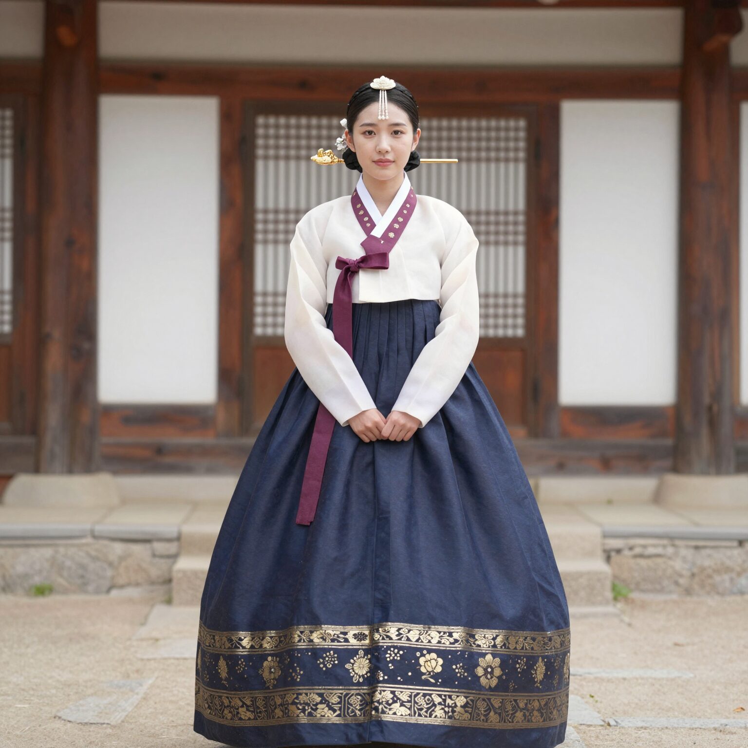밝은 저고리와 진한 치마를 매치한 졸업사진 한복 디자인 예시