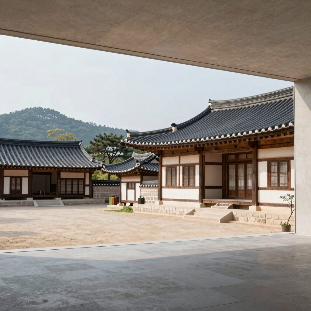 울산 동헌및내아 전경 전통 한옥 건축과 현대 미술관이 어우러진 풍경